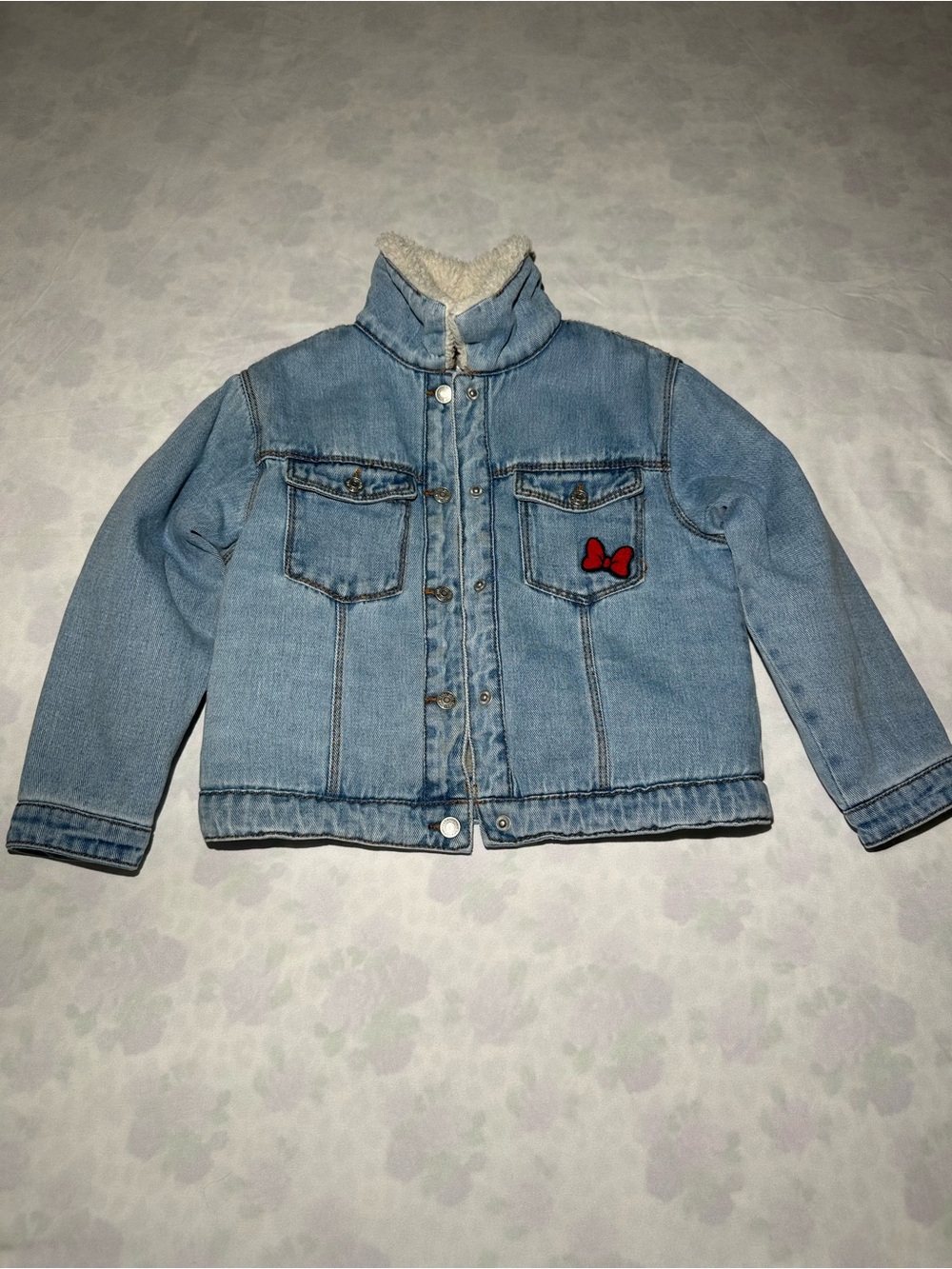 Zara Disney Denim Jacket Kids 4-5 Years Blue Mickey Minnie Donald Sherpa Lined